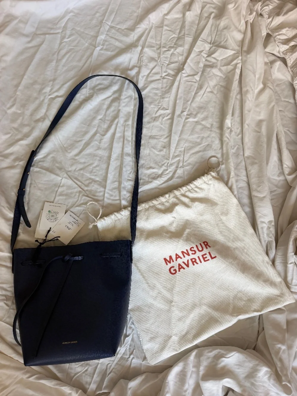 Mansur Gravriel Navy Crossbody Bucket Bag
